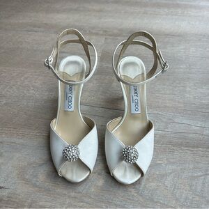 Jimmy Choo women’s sacora 85 satin sandals with crystal sphere size 37